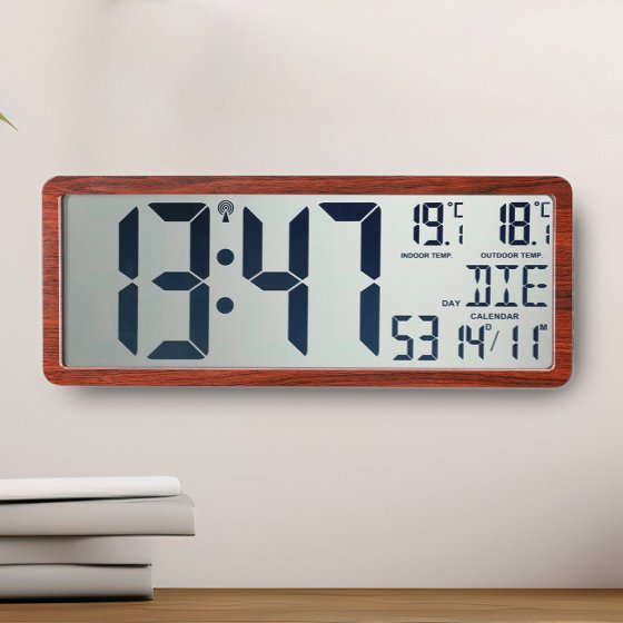 Horloge murale radiopilotée « XXL » aspect bois 